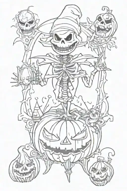 spooky, oogie boogie, Jack Skellington, hocus pocus, pumpkins, crystals, spider webs, halloweentown, potions, gizmo tattoo design idea