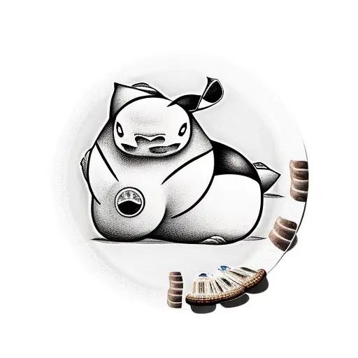 A realistic Snorlax holding a plate of conchas tattoo design idea