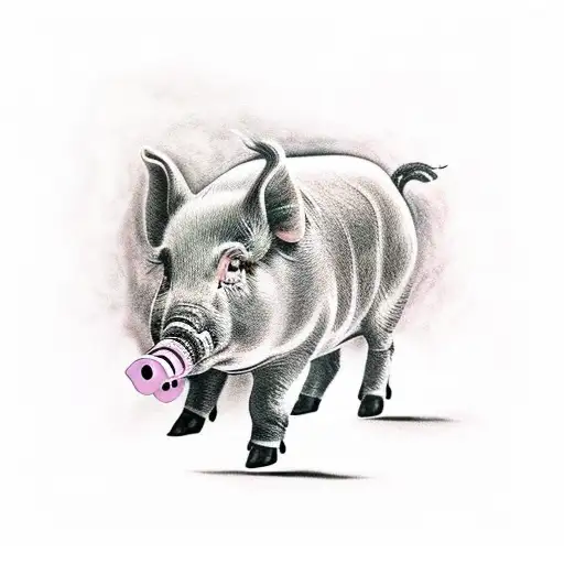 Create a realistic tattoo of the Pink Floyd pig from the Animals album, with elements from their other albums incorporated tattoo design idea