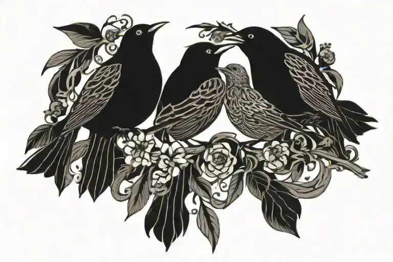 blackbirds intertwining tattoo design idea