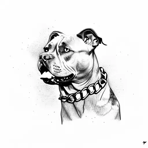 pitbull dog with big chain broken. standing on the street with a dominant stance tattoo design idea