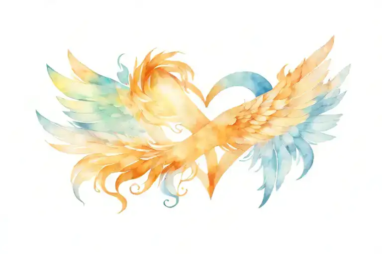 Heart from letter "A" and "B" with Angel wings. feathers od wings are made of Infinity sign tattoo design idea