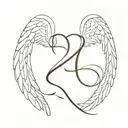 Heart from letter "A" and "B" with Angel wings. feathers od wings are made of Infinity sign tattoo design idea