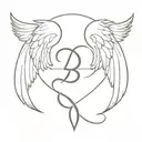 Heart from letter "A" and "B" with Angel wings. feathers od wings are made of Infinity sign tattoo design idea