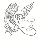 Heart from letter "A" and "B" with Angel wings. feathers od wings are made of Infinity sign tattoo design idea