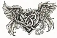 Heart from letter "A" and "B" with Angel wings. feathers od wings are made of Infinity sign tattoo design idea