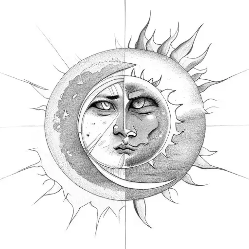 Sun and Moon tattoo design idea