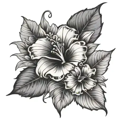 dice and roses mayflowers hibiscus tattoo design idea