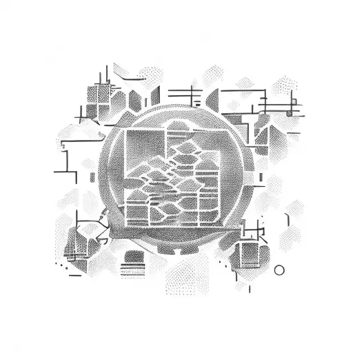 A stock market graph merging with a crowd of diverse people tattoo design idea