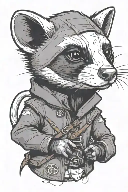 a ferret dressed as assassin with hood and imperceptible assassins creed game logo tattoo design idea