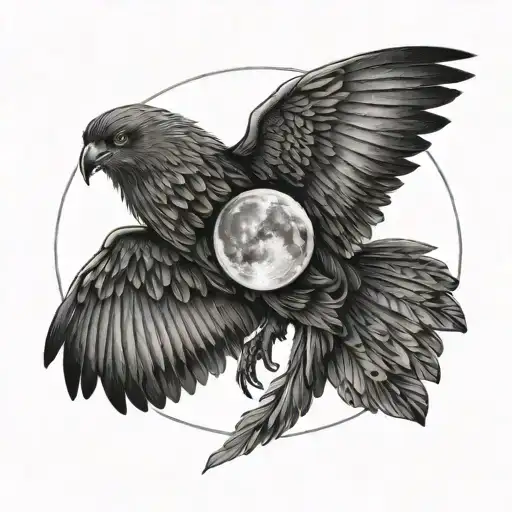 full moon wraped in black wings tattoo design idea