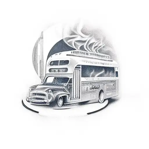 2 teen gang members with a bus and the number 12 on it smoking weed while shooting rivals  tattoo design idea