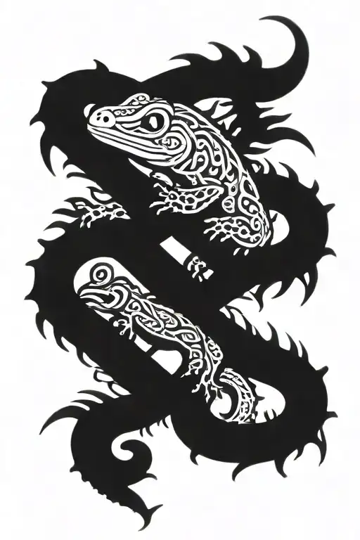 black gecko crawling with letter can tattoo design idea