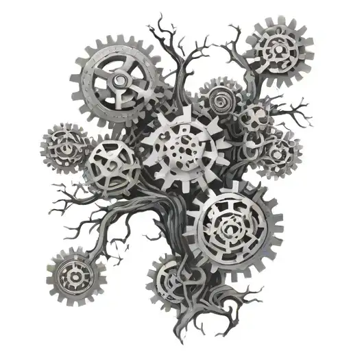 cogs forming a tree tattoo design idea