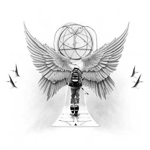  wings + snowboard + bicycle tattoo design idea