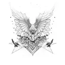 Mountain + wings + snowboard tattoo design idea