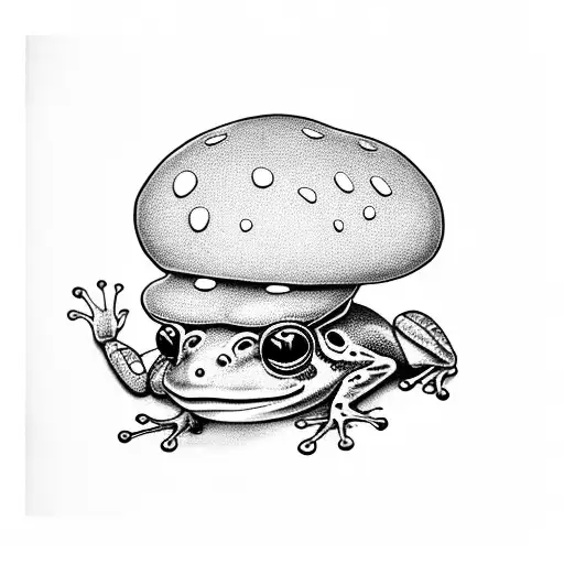 frog with mushroom hat tattoo design idea