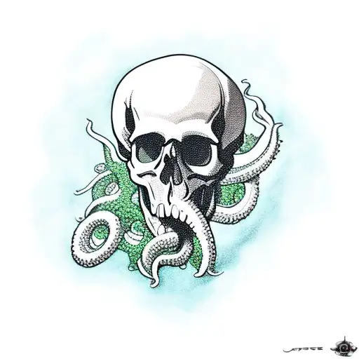 Skull, tentacles, algae tattoo design idea