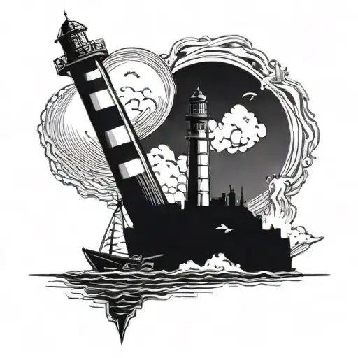 A unique tattoo design combining an oil rig with a lighthouse, symbolizing strength and guidance in challenging situations tattoo design idea