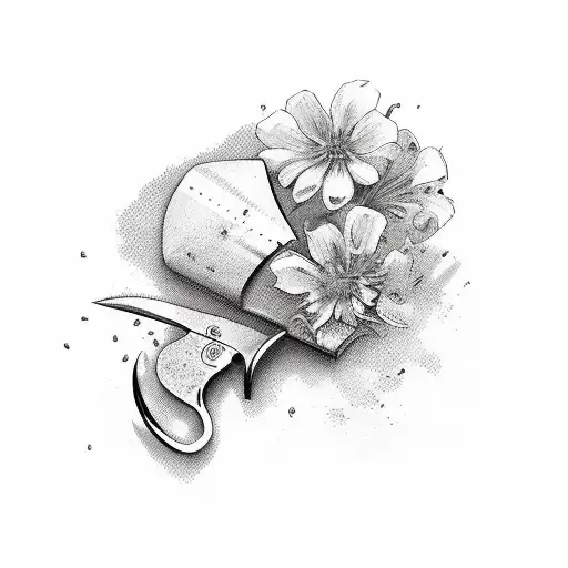 chef knife with flowers tattoo design idea