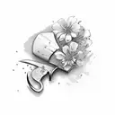 chef knife with flowers tattoo design idea