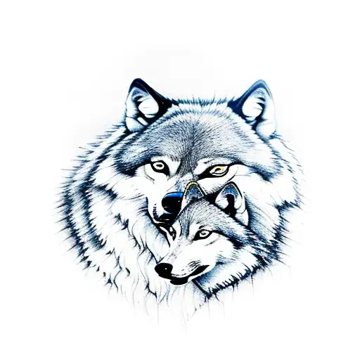 mother wolf with her baby tattoo design idea