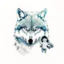 mother wolf with her baby tattoo design idea