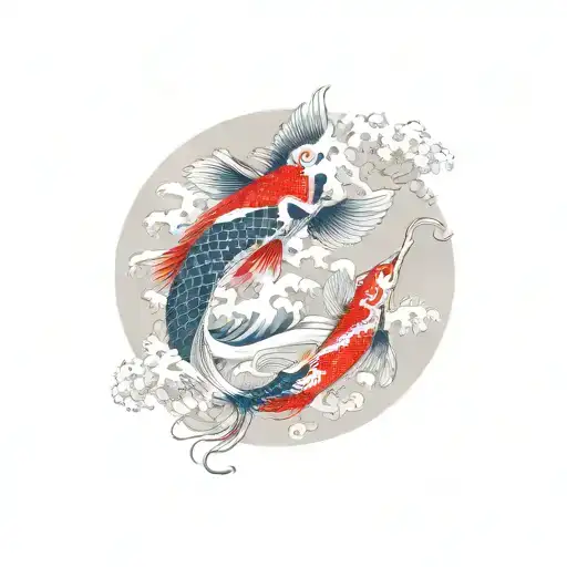 Japanese style with koi fish and a Crane tattoo design idea