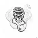 skull and a snake tattoo design idea