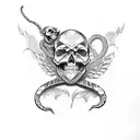 skull and a snake tattoo design idea
