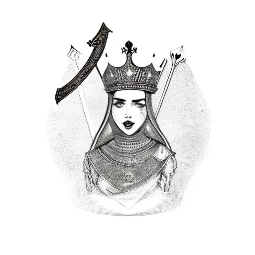 queen of spades sit on a medieval throne card tattoo design idea
