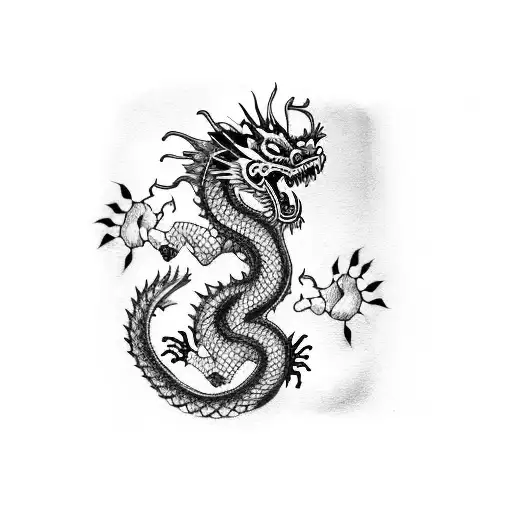 chinese dragon wrapping its arm around its open mouth tattoo design idea