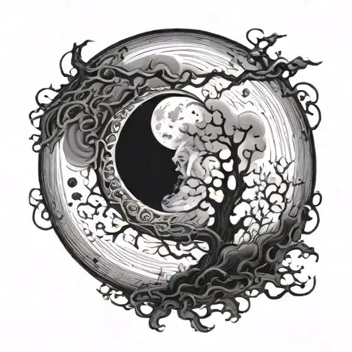 creepy eerie moon tattoo design idea
