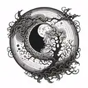 creepy eerie moon tattoo design idea