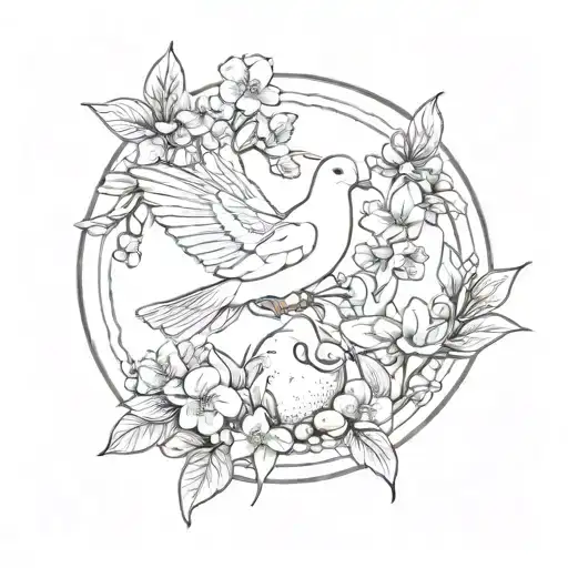 dove and peaches and orchids and blueberries in circle tattoo design idea