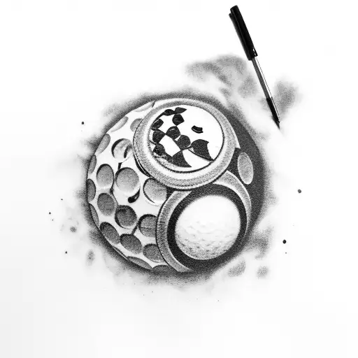 A black-grey tattoo of a golf ball rolling into a hole with a Joker-inspired twist tattoo design idea