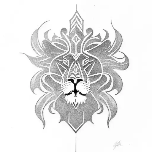 Create a Polynesian-inspired lion tattoo with a metal music twist tattoo design idea