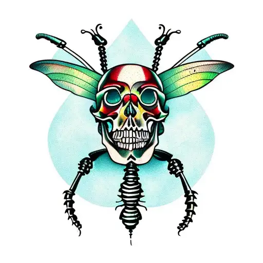 Chicano beetle with skull tattoo design idea