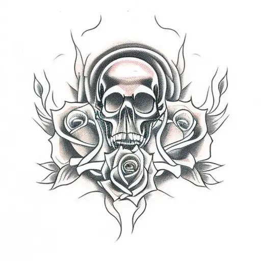 Thigh tattoo of a skull, roses , snake going to bite the knee tattoo design idea