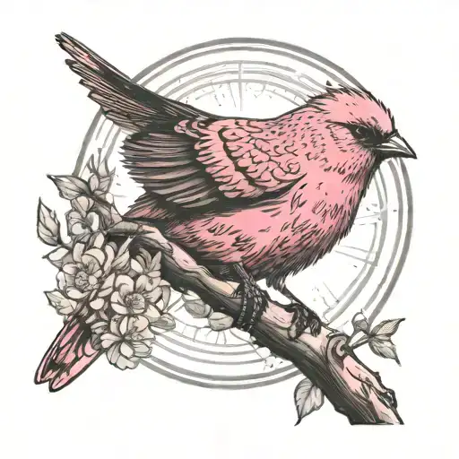pink bird and sun tattoo design idea