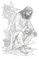 Jesus kneeling in front of a broken and depressed person  tattoo design idea