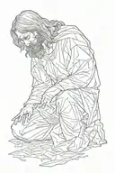 Jesus kneeling in front of a broken and depressed person  tattoo design idea