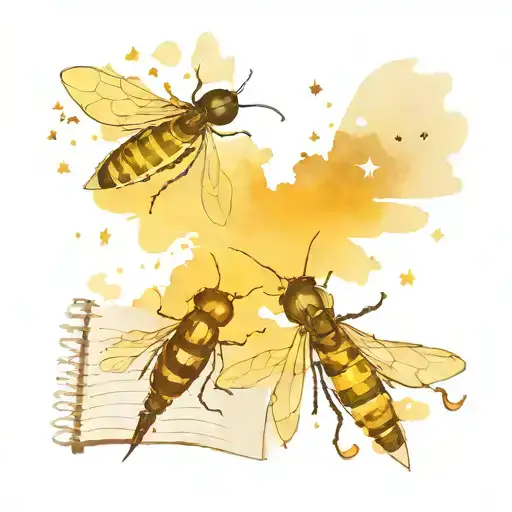 Open Journal with Sketches and Notes. Fireflies. School Keys. Night Sky. tattoo design idea