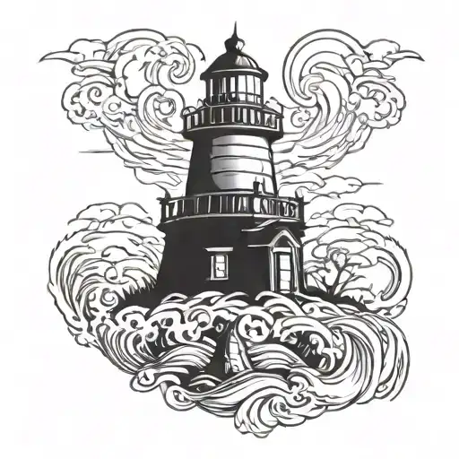Light house with a tornado tattoo design idea