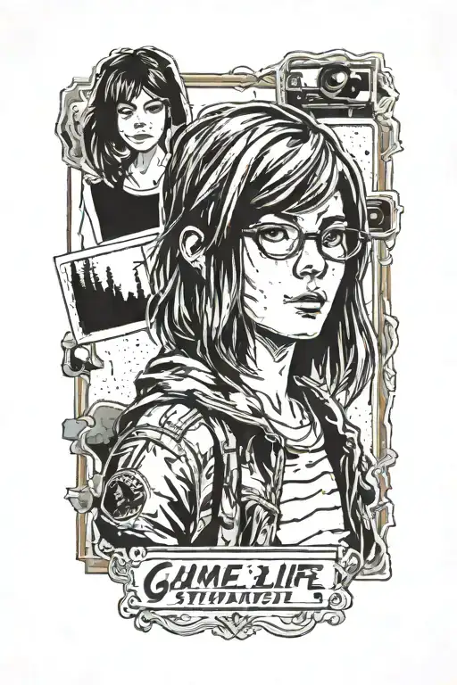 Maxine Caulfield from game Life is Strange on the polaroid picture background. tattoo design idea