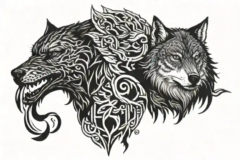 A Hawk and a Wolf tattoo design idea