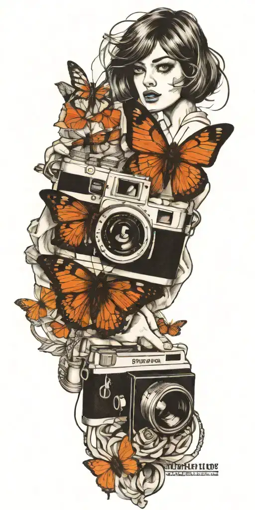 Maxine Caulfield. Polaroid Camera. Butterfly. Train rails. Revolver. Death. Dark Room. tattoo design idea