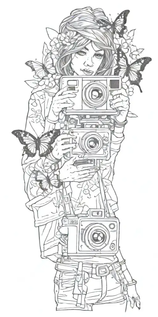 Maxine Caulfield. Polaroid Camera. Butterfly. Train rails. Revolver. Death. Dark Room. Life is Strange. tattoo design idea