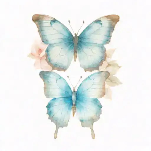 A large blue butterfly as the focal point. Polaroid Camera with a photo emerging, showing Max and Chloe. Arcadia Bay tattoo design idea