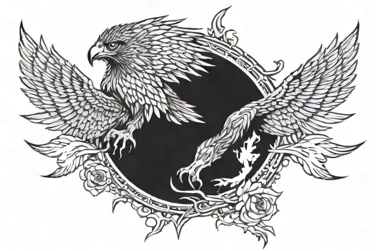 The Hawk is flying over the Wolf tattoo design idea